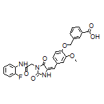 (E)-3-[[4-[[1-[2-[(2-Fluorophenyl)amino]-2-oxoethyl]-2,5-dioxoimidazolidin-4-ylidene]methyl]-2-methoxyphenoxy]methyl]benzoic Acid