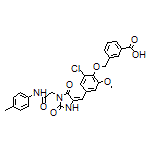 (E)-3-[[2-Chloro-4-[[2,5-dioxo-1-[2-oxo-2-(p-tolylamino)ethyl]imidazolidin-4-ylidene]methyl]-6-methoxyphenoxy]methyl]benzoic Acid